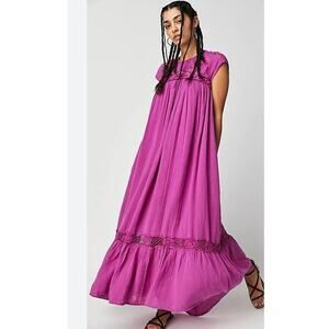 New Free People Cutwork Lace Tee Maxi Dress $198 SMALL Open-Back Maxi Violet